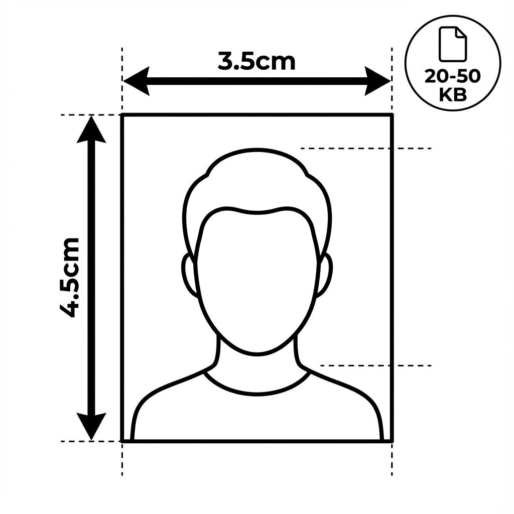 Passport Photo Dimension Diagram showing 3.5cm width by 4.5cm height specification