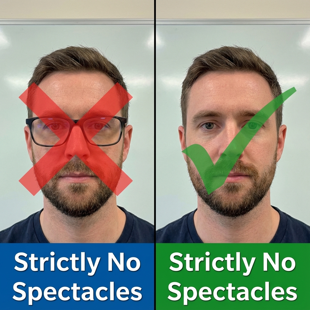 SSC CGL Official Photo Guidelines showing NO Spectacles Rule